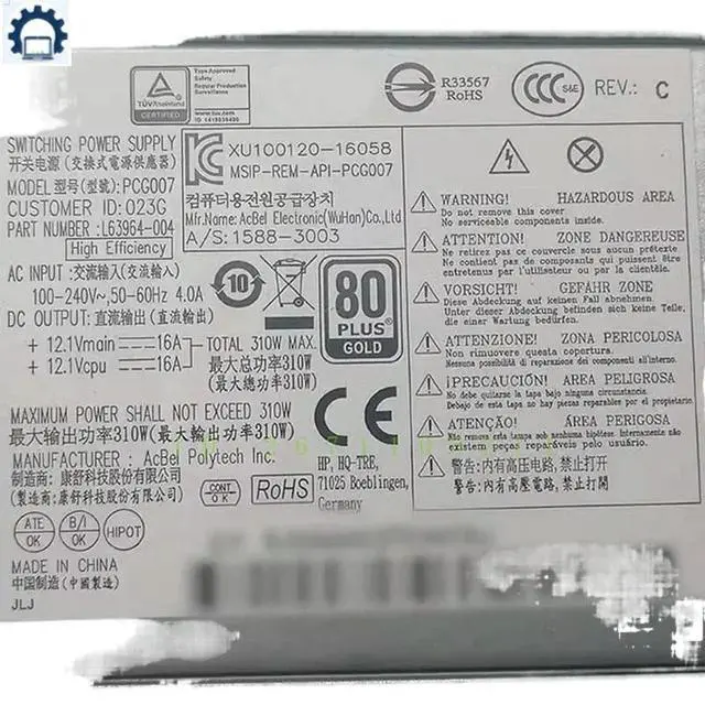 Alt view image 2 of 3 - L63964-004 310W For PCG007 M01-F TP01 400G4 282G3 Power Supply Tested Replacement Parts