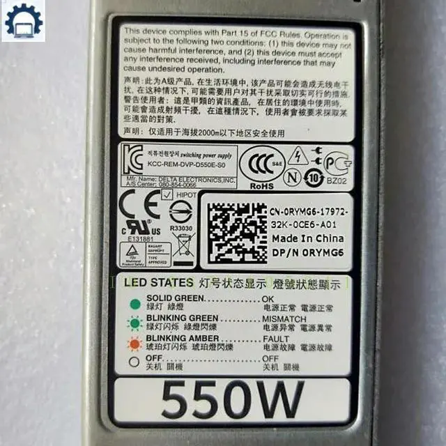 Alt view image 3 of 3 - D550E-S0 For R320 R420 550W Switching Power Supply L550E-S0 DPS-550MB A M95X4 RYMG6 0RYMG6