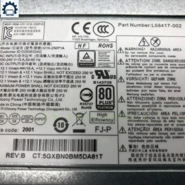 Alt view image 3 of 3 - D16-250P1A For ProDesk 400 600 800 G3 G4 Power Supply 250W PCH022 L08417-002 901761-002