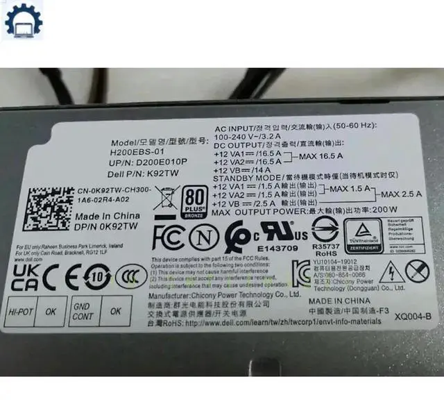 Main image of For Optiplex 3080 5080 7080 5090 7090 SFF 200W Power Supply Adapter H200EBS-01 L200EBS-01 H200EPS-01 K92TW 5TVM5 52C2P