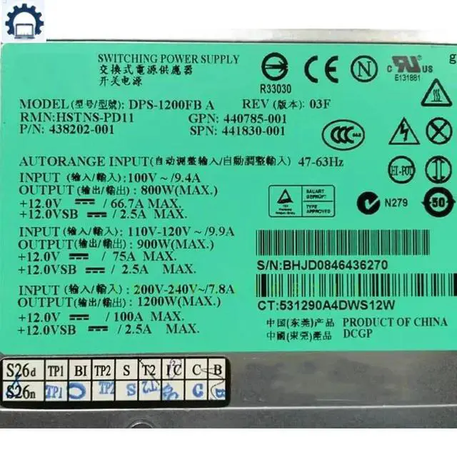 Alt view image 2 of 3 - For DL580 G5 1200W Server Power DPS-1200FB A HSTNS-PD11 438202-002 438202-001 441830-001 440785-001