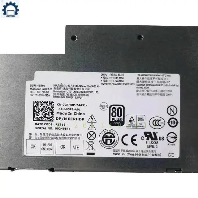 Alt view image 3 of 3 - For Optiplex 9010 9020 2330 AIO PSU 200W Power Supply 0CRHDP 0RYK84 D200EA-00 L200EA-00 L200EA-01 PS-2201-09DA