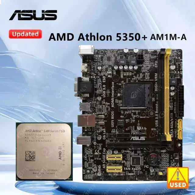 Main image of AM1M-A Motherboard + Athlon X4 5350 cpu Socket AM1 Micro ATX Motherboard DDR3 32GB USB 3.0 PCI-E x16 PCIe 2.0