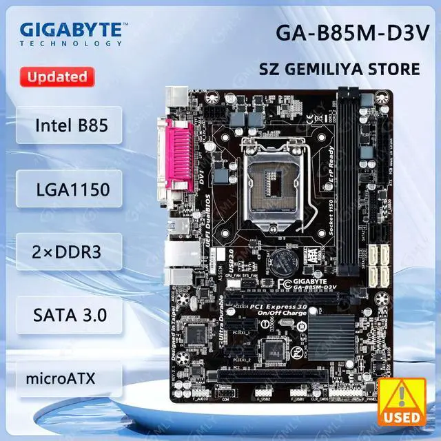 Alt view image 2 of 3 - For GA-B85M-D3V Motherboard LGA 1150 B85 support i7-4790 4770T 4570 4130 cpu DDR3 32GB Micro-ATX