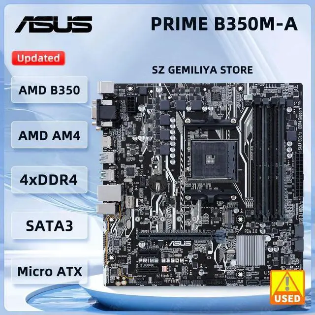Main image of PRIME B350M-A Motherboard B350 Socket AM4 DDR4 64GB Micro ATX PCI-E 3.0 support Ryzen 7 5700 Ryzen 3 5300 Ryzen 7 4700