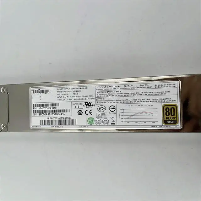 Alt view image 3 of 3 - YM-2651B 650W Redundant Power Supply Module C200M1 C210M1 Server Power Supply Before Shipment Test