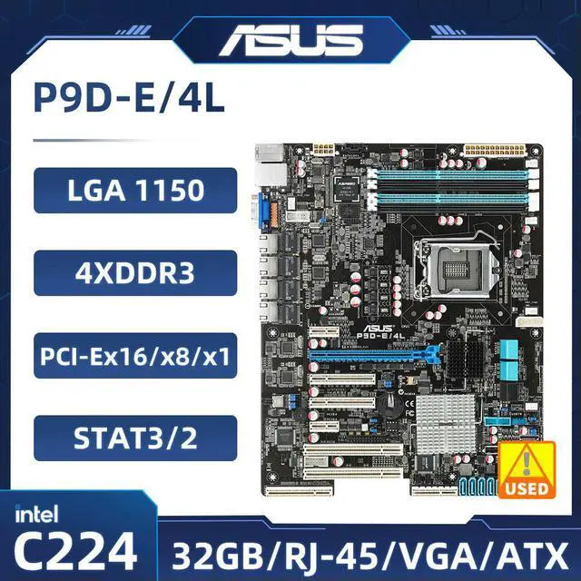 Main image of P9D-E/4L Servers Motherboard LGA 1150 C224 DDR3 32GB support Xeon E3-1200 v3 1×PCI-E X16 USB3.0 ATX