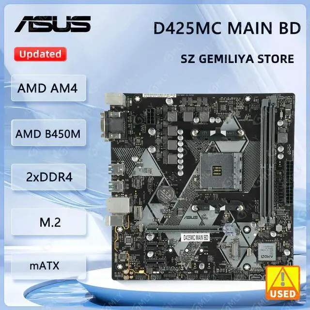 Main image of D425MC MAIN BD Motherboard 90PF01T0-R00010 B450M AM4 DDR4 32 GB M.2 support Ryzen 5 2400 4600 3600 1700 5700 cpu