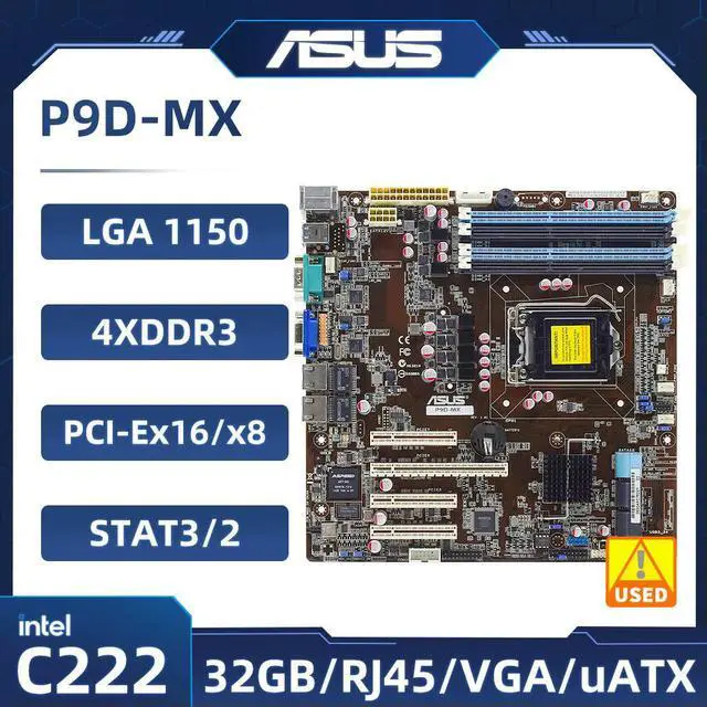 Main image of P9D-MX server Motherboard C222 1150 DDR3 32GB support Core i3-4170 cpu 4×SATA III USB 2.0 4 xSATA2 3Gb/s UATX