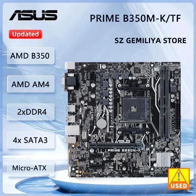 Main image of PRIME B350M-K/TF AM4 Motherboard AM4 B350 DDR4 32GB Micro-ATX support Ryzen 3 2200GE 2200GE 4355G 2600 5600G cpu