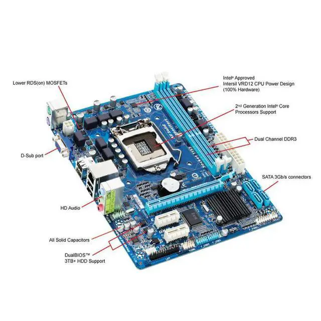 Alt view image 2 of 3 - ,GA-H61M-DS2 Desktop Motherboard H61 Socket LGA 1155 i3 i5 i7 DDR3 16G uATX UEFI BIOS H61M-DS2