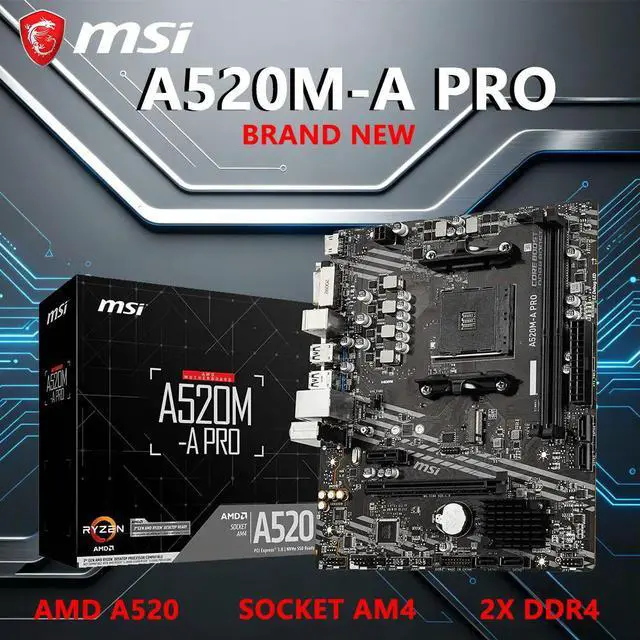 Main image of A520M-A PRO Motherboard A520M Socket AM4 2x DDR4 64GB M.2 Micro-ATX support Ryzen 5700X 5600G 5300G 4500 3500 3900 cpu