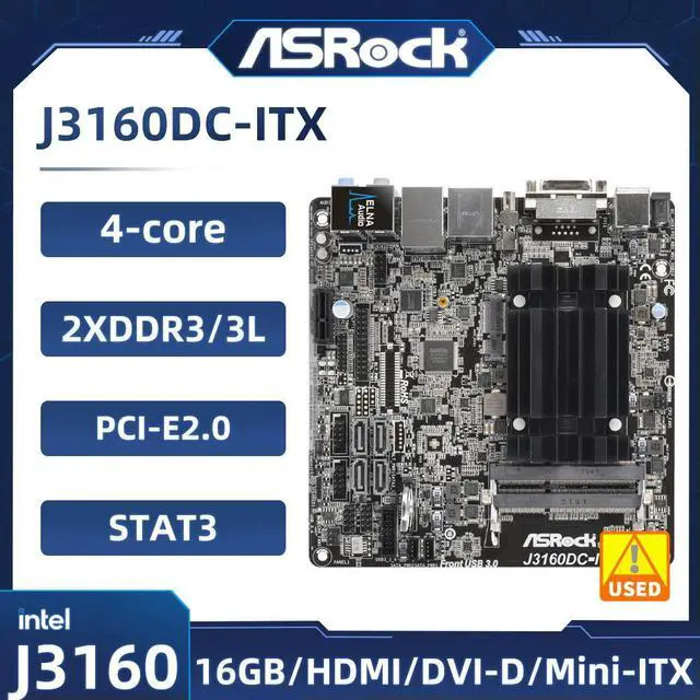 Main image of J3160DC-ITX Motherboard Quad-Core Processor J3160 2xDDR3 16GB USB 3.1 HDMI Mini-ITX