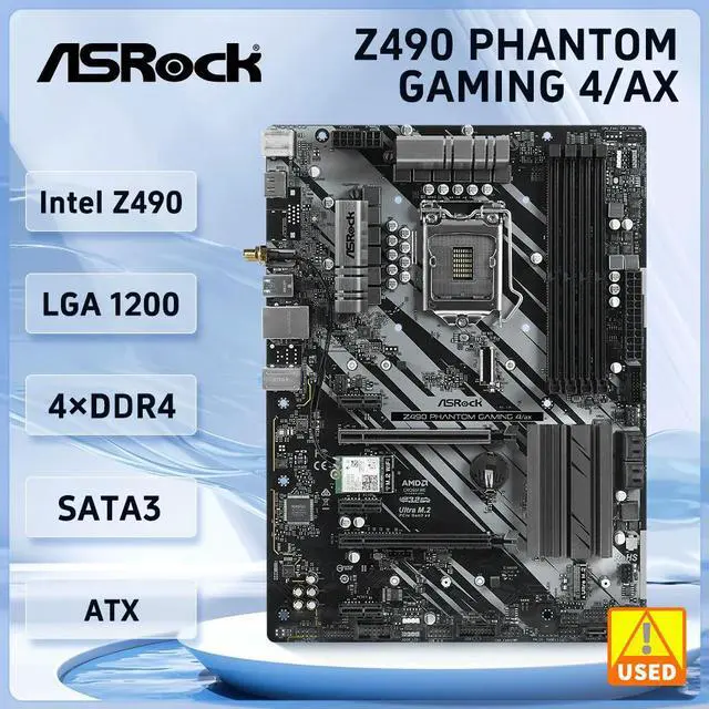 Main image of Z490 Phantom Gaming 4/ax Motherboard LGA 1200 Z490 DDR4 128GB ATX support 10105 10700 10100 10320 G6400 10305 cpu