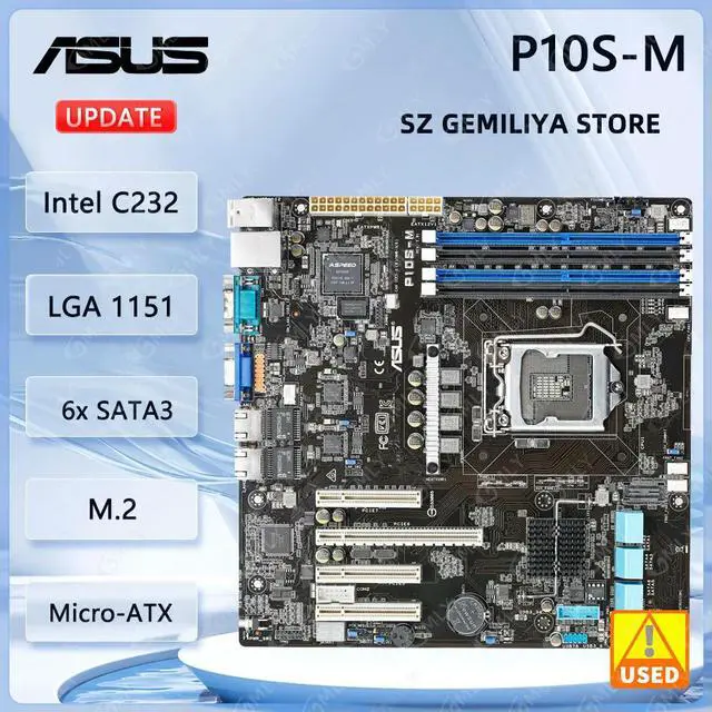 Main image of P10S-M Motherboard C232 LGA 1151 DDR4 Micro-ATX support Xeon E3-1225 v5 E3-1245 v5 i3-7100 E3-1230 v5 cpu