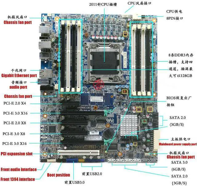 Alt view image 2 of 3 - Workstation PC Motherboard For Z620 619559-001 619559-501 619559-601 618264-001 FMB-1102 C602 2011 Mainboard