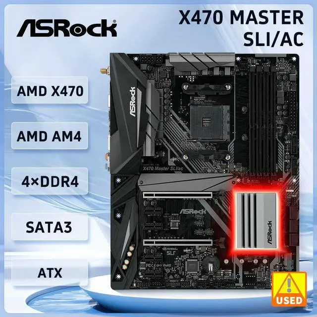 Main image of X470 Motherboard X470 MASTER SLI/AC AM4 4xDDR4 64GB USB 3.1 HDMI M.2 SATA3 USB 3.1 For 5000 and 5000 G-Series cpu