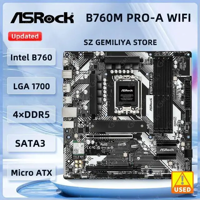 Main image of B760M Pro-A Motherboard B760 Motherboard LGA 1700 DDR5 256GB Hyper M.2 Wi-Fi 6E support i9-14900 i5-14500 cpu
