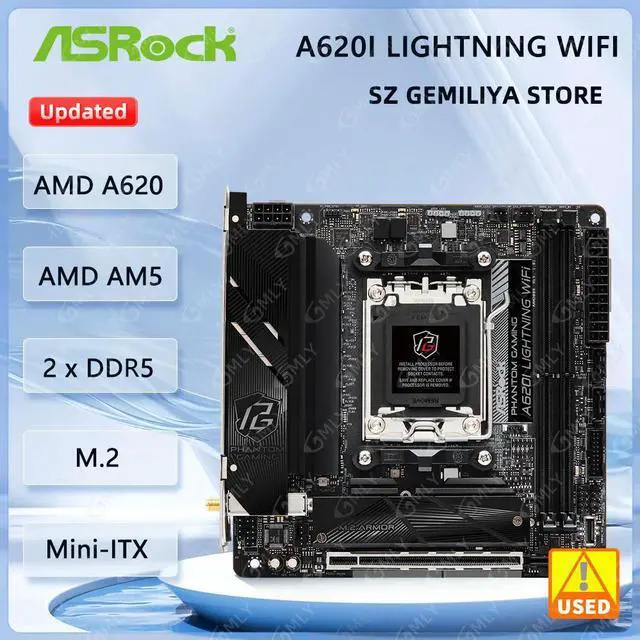 Main image of A620I Lightning Mini-ITX Motherboard Socket AM5 A620 DDR5 128GB M.2 support Ryzen 5 7400F Ryzen 7 7700 cpu