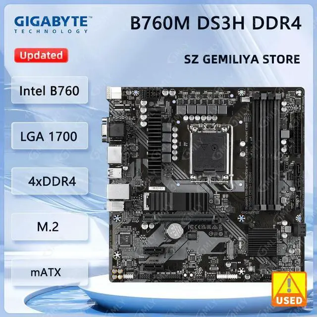 Alt view image 2 of 3 - For B760M DS3H DDR4 Motherboard B760 DDR4 1700 128GB mATX Motherboard support Core I9-13900 12700F 13400T 13100