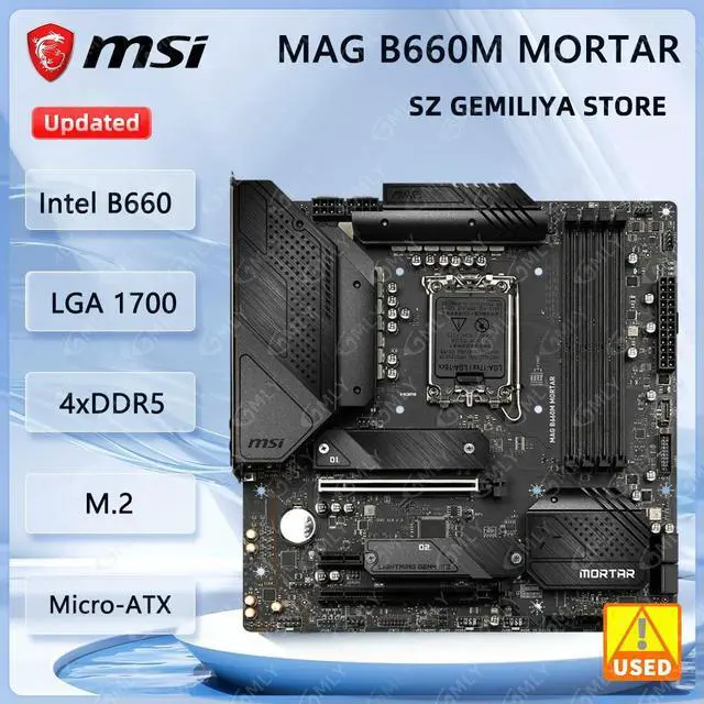 Main image of MAG B660M MORTAR Motherboard B660 LGA1700 4x DDR5 2xM.2 Micro-ATX support i9-14900F i7-14700 i5-13600 i9-12900 cpu
