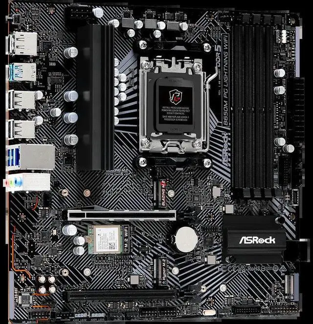 Alt view image 3 of 3 - B650M PG Lightning Motherboard B650 Socket AM5 support Ryzen 8700 Ryzen 7600 Ryzen PRO 8300 DDR5 256GB M.2
