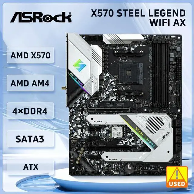 Main image of X570 Motherboard X570 STEEL LEGEND AX AM4 support Ryzen 5 5600 Ryzen 5900 Ryzen 3200 Ryzen 5700 cpu M.2