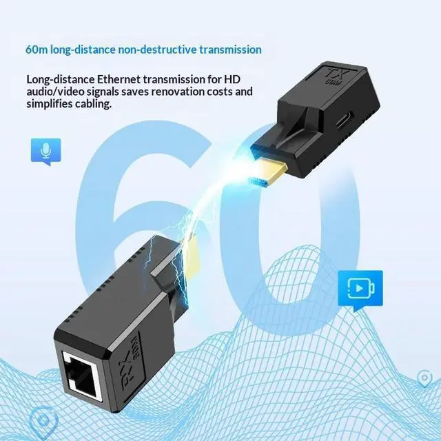 Alt view image 6 of 6 - 60M HDMI RJ45 Extender HDMI-compatible Extender 1080P 60Hz Network Extender By CAT5e/6 LAN Extensor for PS4 TV PC Laptop