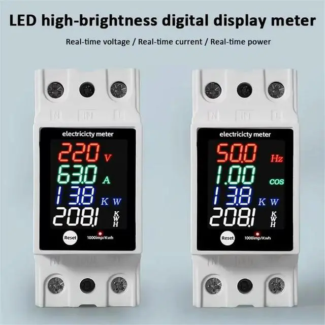 Alt view image 3 of 3 - ZS-6035VAKW Digital Energy Meter Din Rail Electricity Usage Monitor AC30-400V Voltmeter Ammeter Watt Kwh Frequency