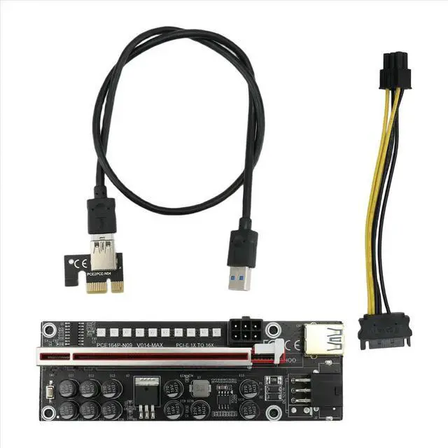 Alt view image 3 of 3 - V014-MAX PCI-E Riser Card USB 3.0 Cable PCI Express 1X to 16X Extender PCIe Adapter for GPU BTC Mining