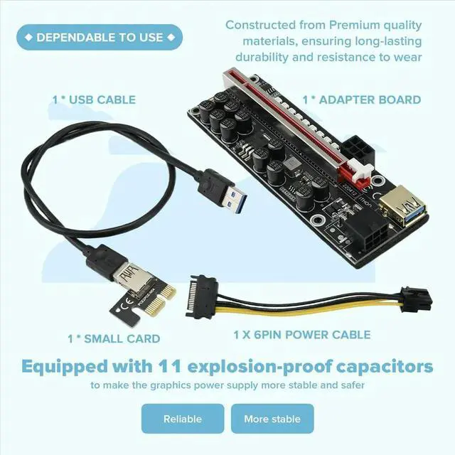 Alt view image 2 of 3 - V014-MAX PCI-E Riser Card USB 3.0 Cable PCI Express 1X to 16X Extender PCIe Adapter for GPU BTC Mining