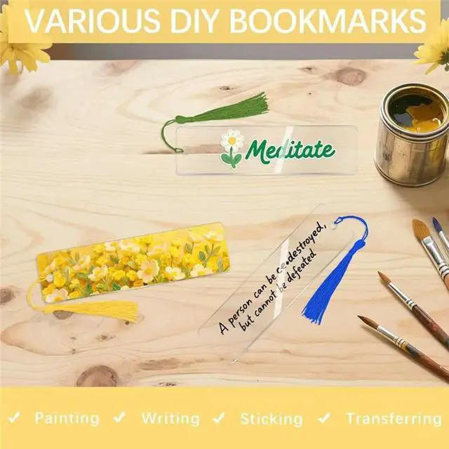 Alt view image 5 of 6 - YM-Transparent Acrylic Bookmark Blanks 50 Pcs Clear Bookmarks Rectangle,Book Page Markers Bulk With Tassels