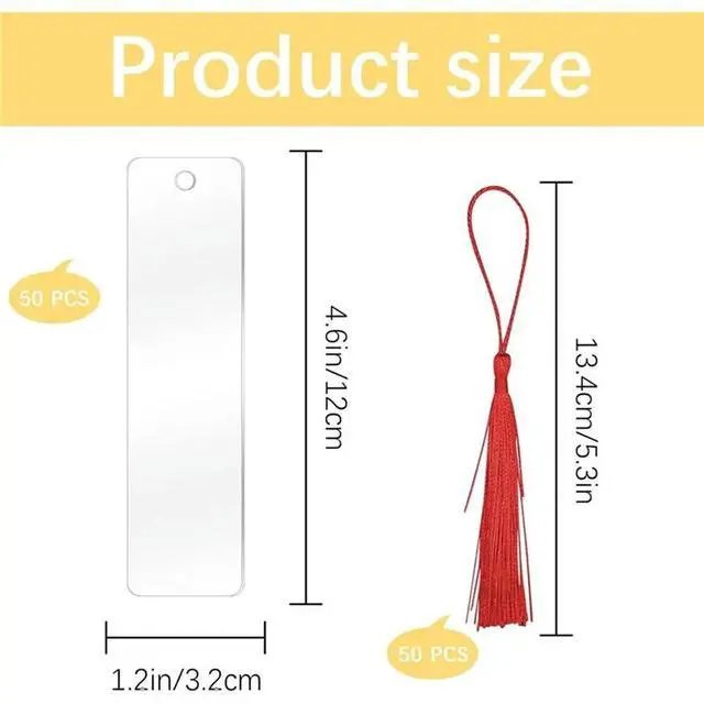 Alt view image 6 of 6 - YM-Transparent Acrylic Bookmark Blanks 50 Pcs Clear Bookmarks Rectangle,Book Page Markers Bulk With Tassels
