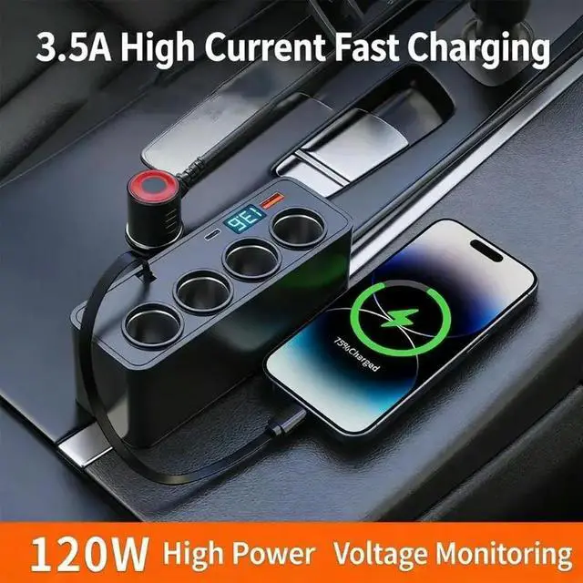 Alt view image 3 of 3 - Highly Speed 6Port Car 120W Type C USB For 12-24V Car Long Drive Group Travel And Work Commutes
