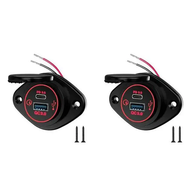 Alt view image 4 of 6 - 2X Modified Multifunctional Car Phone Waterproof Car RV Yacht QC PD Dual QC3.0 USB Fast Charging,Red Display