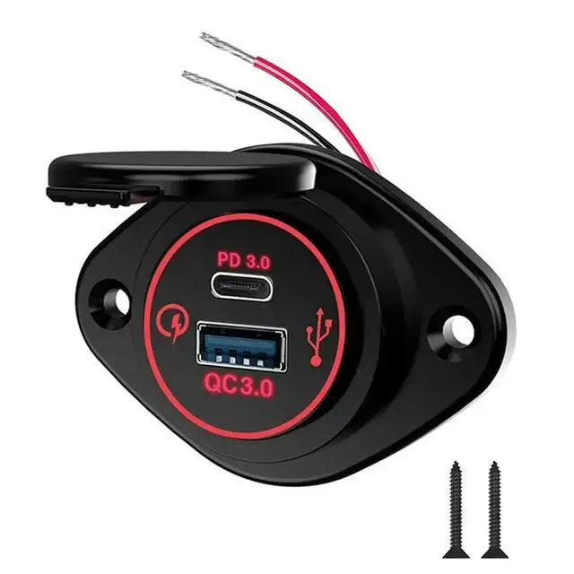 Alt view image 5 of 6 - 2X Modified Multifunctional Car Phone Waterproof Car RV Yacht QC PD Dual QC3.0 USB Fast Charging,Red Display