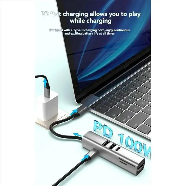 Alt view image 2 of 3 - 7 in 1 USB C HUB USB 3.0 HDTV 4K 30Hz Video SD TF Card Slot Reader Multi-Ports PD 100W Charging for PC/Laptops A