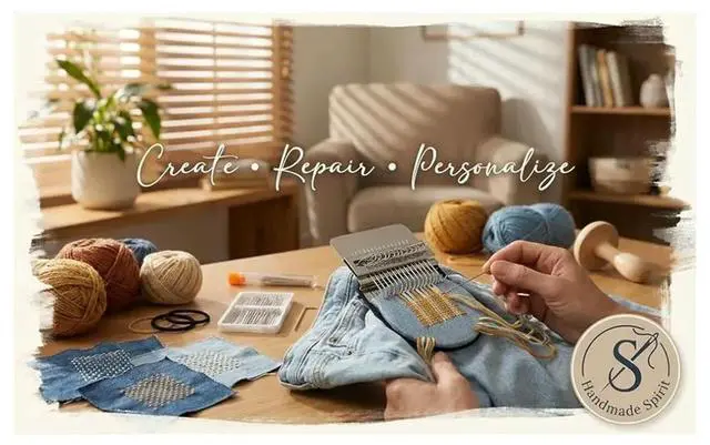 Alt view image 3 of 3 - Knit Patch Kit Darning Loom, Mini Knitpatch Loom for Mending Jeans, Socks & Clothes DIY Weaving Arts