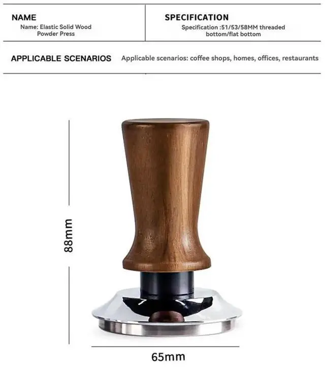 Main image of Coffee Tamper Wooden Handle Coffee Tool Stainless Steel Base Pressure Hammer Coffee Brewing 51mm