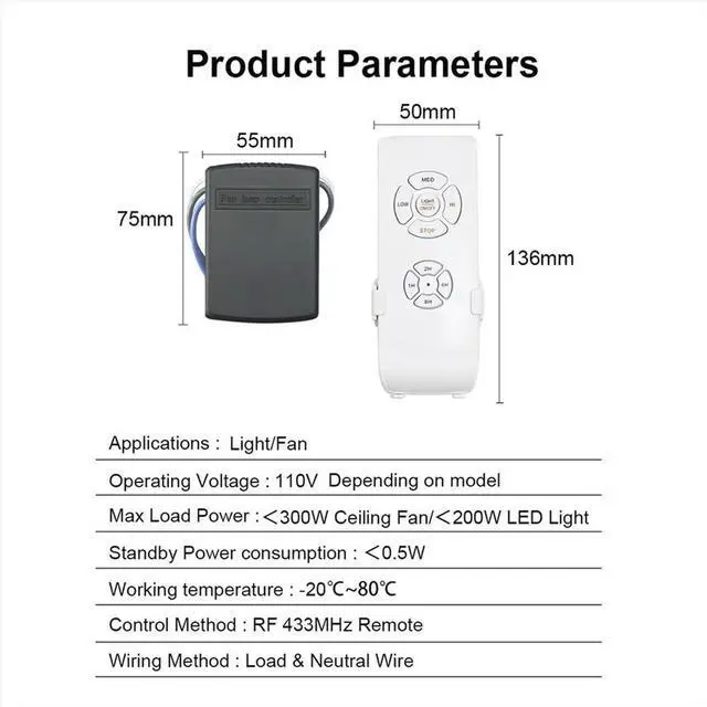 Main image of Ceiling Fan Lamp Remote Control Kit Light Dimmer with Timing Function for Home Lighting Systems US PLUG