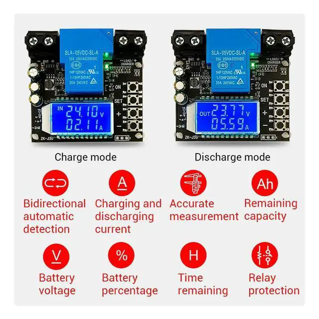 Alt view image 4 of 6 - 6V-60V 30A LCD Charge Discharge Controller Low Voltage Cut Off Switch Coulometer Voltage Monitor Protection