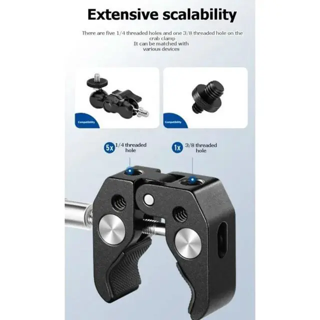 Alt view image 4 of 6 - Aluminum Super Clamp With 1/4" To 5/8" Thread Hole Mic Holder With Crab Clip For Gopro/DSLR Mount Camera Monitor Light