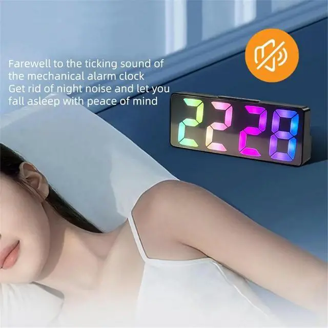 Alt view image 2 of 3 - LED Alarm Clock with Customizable Display Options 12/24 Hour Formats & Automatic Brightness Control At Night Black