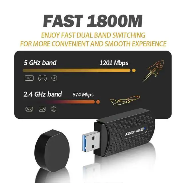 Alt view image 3 of 3 - 1800Mbps 6 Adapter Card 2.4GHz 5GHz Dual Band AX1800 USB3.0 LAN Adapter MU-MIMO IEEE802.11AX