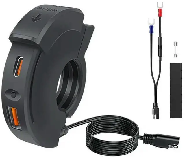 Alt view image 6 of 6 - Motorcycle USB Charger Type C Port Socket Waterproof Handlebar Mounting Bracket Charger For Phone Tablet