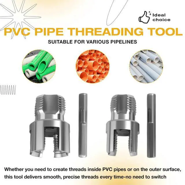 Alt view image 2 of 3 - 2PCS PVC Pipe Threading Tool Integrated Internal & External Pipe Threading Tool for 1/2'', 3/4'' Dies for Electric Drill