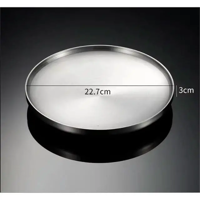 Alt view image 3 of 3 - Thick Stainless Steel Round Dinner Plate Western Dessert Dishes Tray Double-Layer Anti-Scalding Dining Home Decoration B