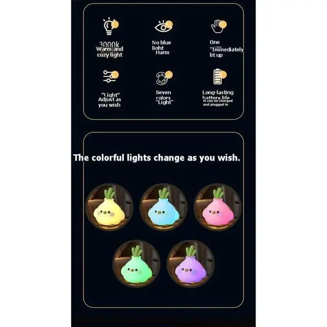 Alt view image 2 of 3 - Creative Cartoon Bird Silicone Night Light - Touch & Tap Control, Rechargeable Bedside Lamp for Kids