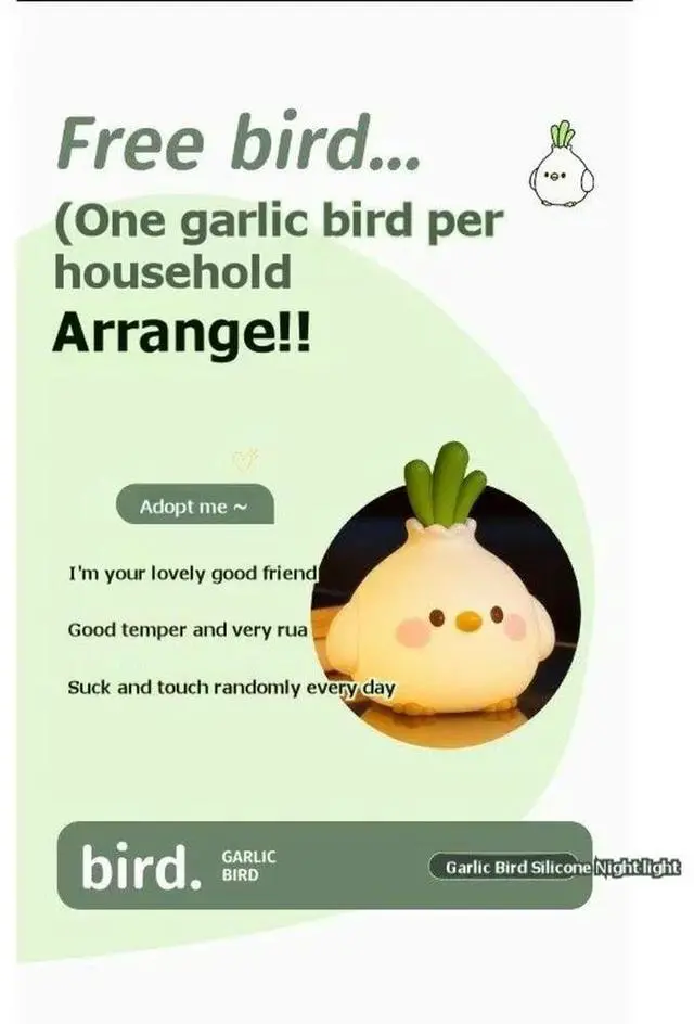 Main image of Creative Cartoon Bird Silicone Night Light - Touch & Tap Control, Rechargeable Bedside Lamp for Kids