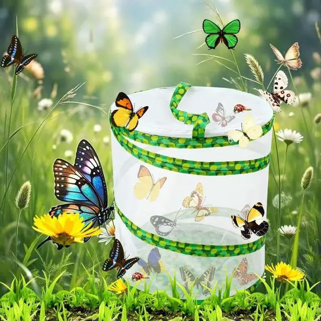 Alt view image 2 of 3 - Butterfly Growing Kit - Foldable Butterfly Habitat Cage - 13.8x12Inch Tall - Clear Mesh Enclosure Terrarium